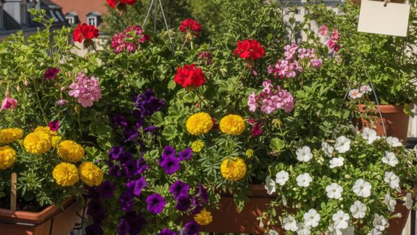 Jakie kwiaty na balkon wybrać - kolorowe pelargonie i surfinie w skrzynkach balkonowych